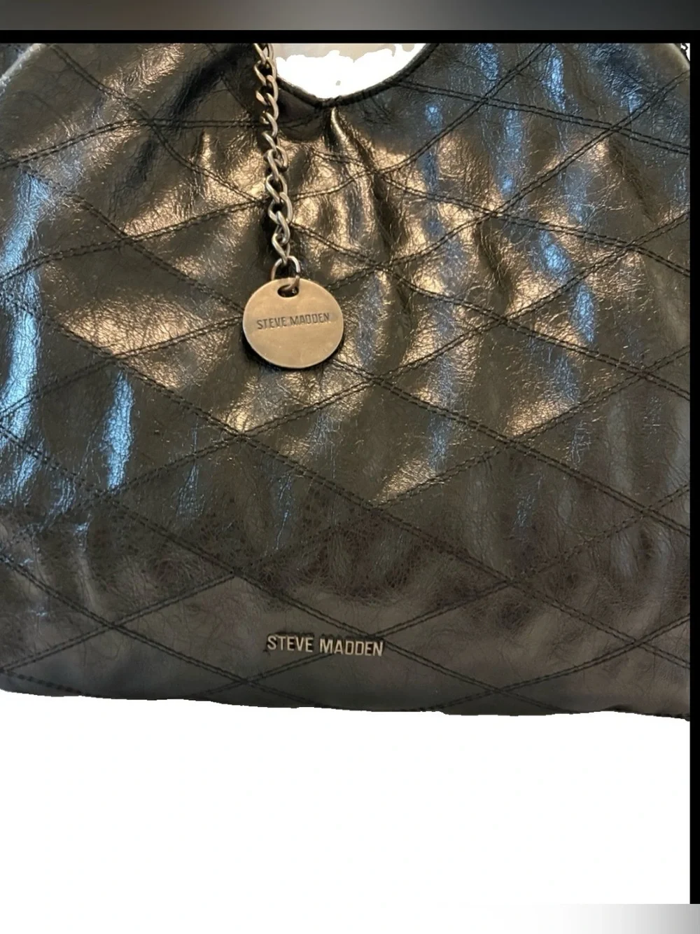 Steve Madden Bkattt Quilted Chain Women’s Black Tote Bag. large, slouchy
